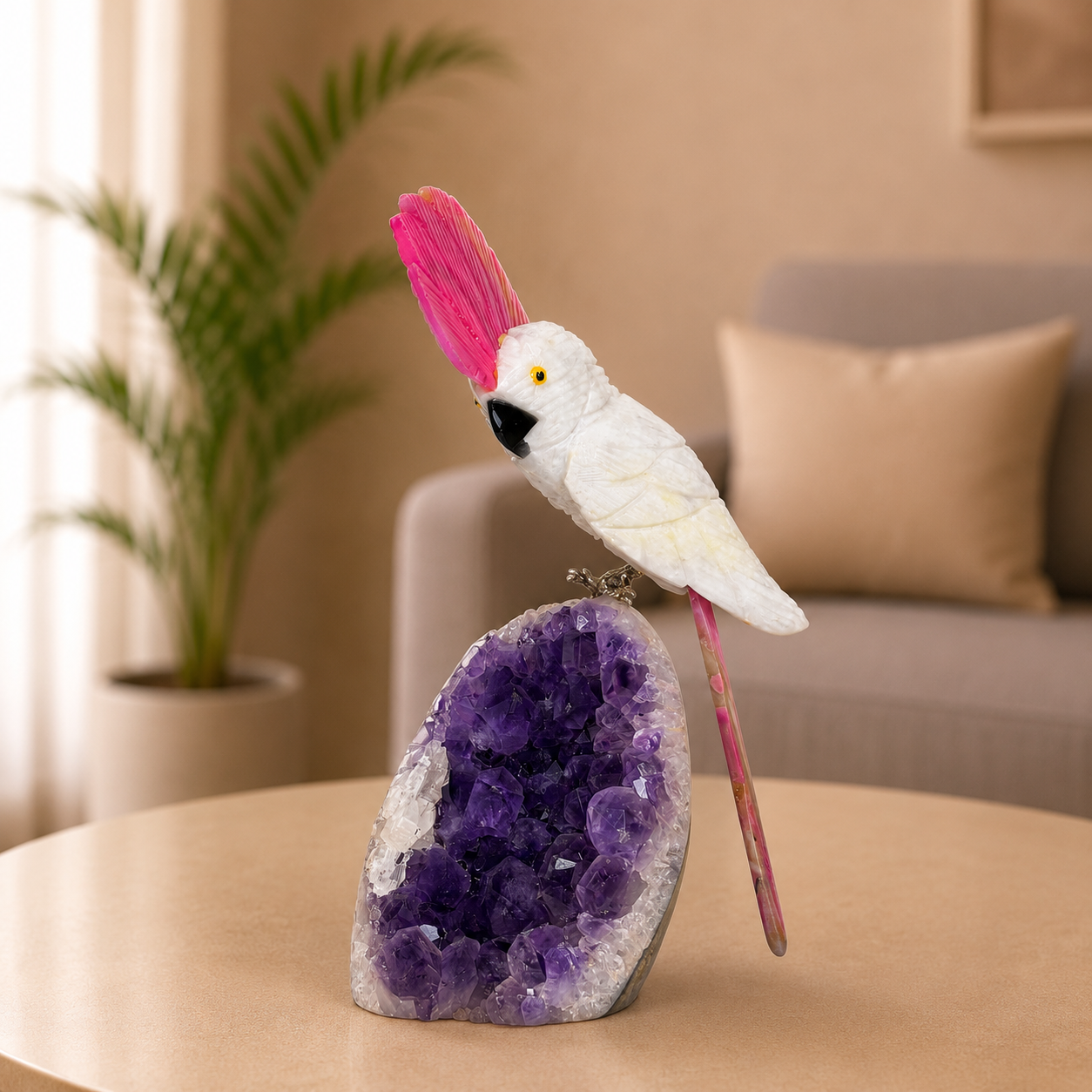 Aurerosa Amethyst Gemstone Bird – Crystal Cockatoo Home Décor, Love & Elegance Symbol (6.6 Inch, 580 gm)