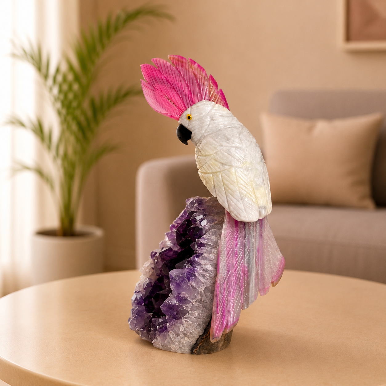 Aurerosa Amethyst Gemstone Bird – Crystal Cockatoo Home Décor, Love & Elegance Symbol (6.6 Inch, 580 gm)
