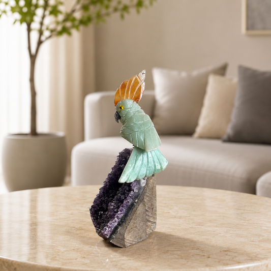 Verdelume Amethyst Gemstone Bird – Green Aventurine Crystal Parrot Décor, Prosperity & Positivity Symbol (5 Inch, 310 gm)