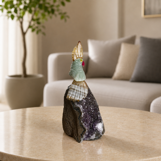 Avensora Amethyst Gemstone Bird – Green Aventurine Crystal Parrot Décor, Harmony & Stability Symbol (5 Inch, 326 gm)