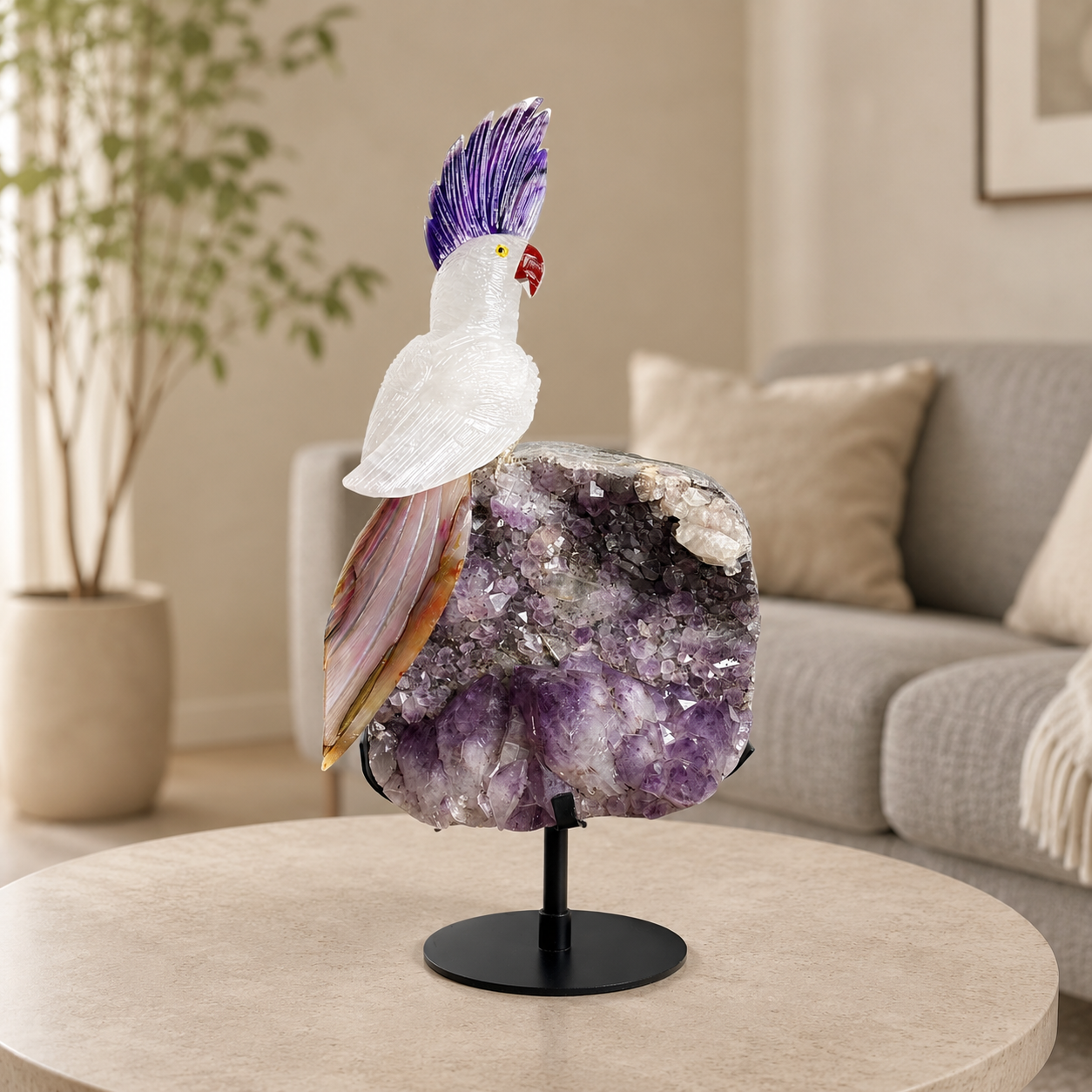 Lumirelle Amethyst Gemstone Bird – Quartz Crystal Parrot Décor, Grace & Harmony Symbol (17 Inch, 3.5 kg)