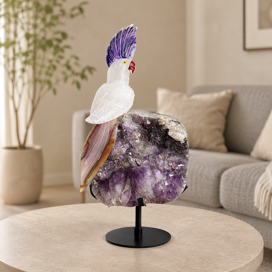 Lumirelle Amethyst Gemstone Bird – Quartz Crystal Parrot Décor, Grace & Harmony Symbol (17 Inch, 3.5 kg)