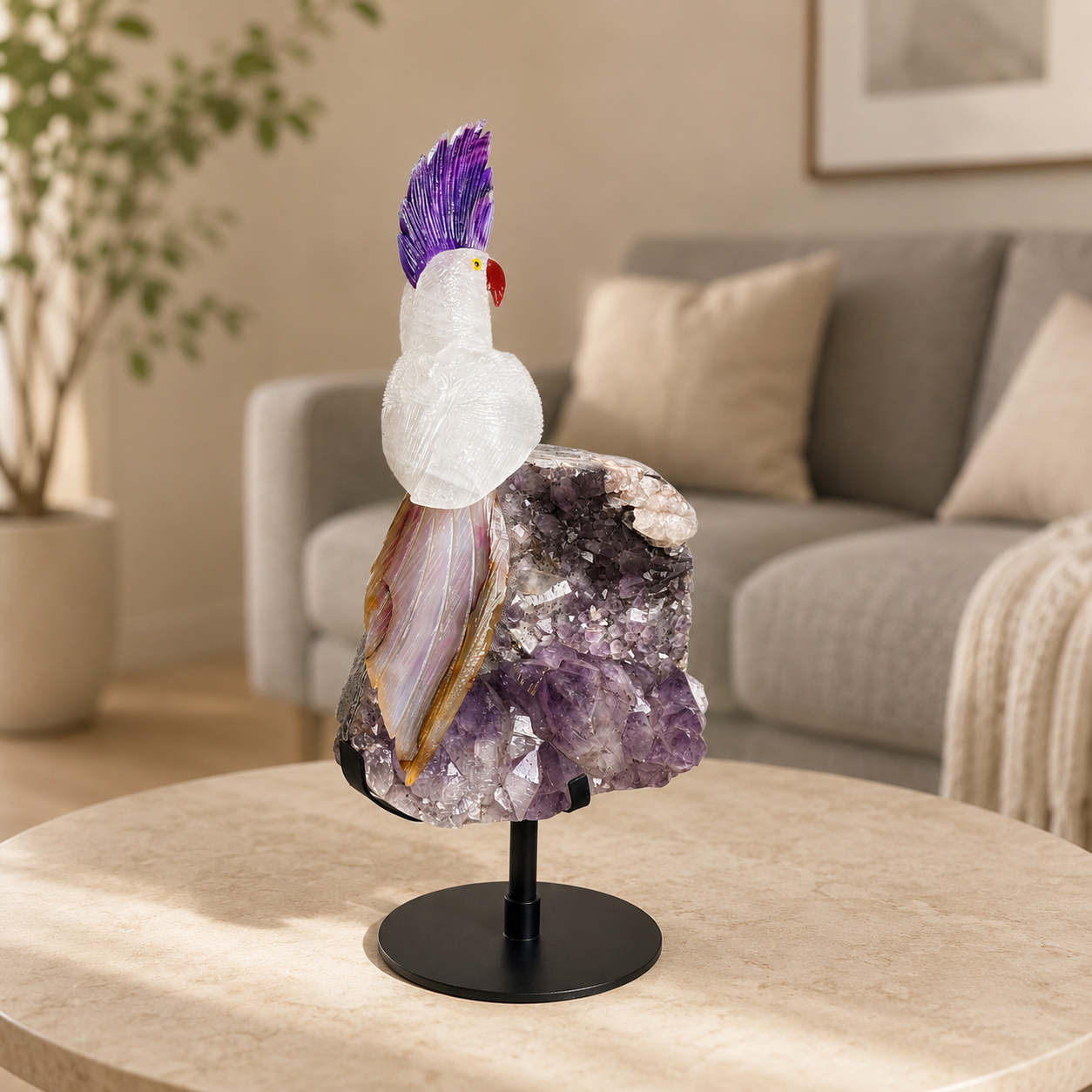 Lumirelle Amethyst Gemstone Bird – Quartz Crystal Parrot Décor, Grace & Harmony Symbol (17 Inch, 3.5 kg)
