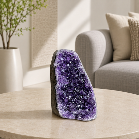 Aurelith Amethyst Crystal Geode – Natural Amethyst Décor Stone, Peace & Clarity Symbol