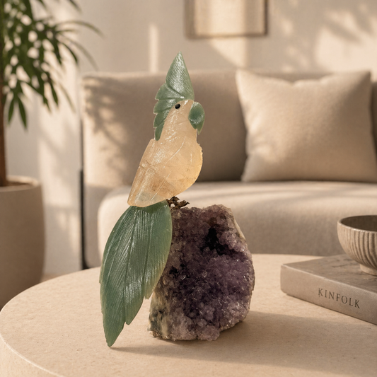 Verdanta Clear Quartz Gemstone Bird Crystal Parrot Décor Clarity & Growth Symbol 9 Inch, 1.5kg