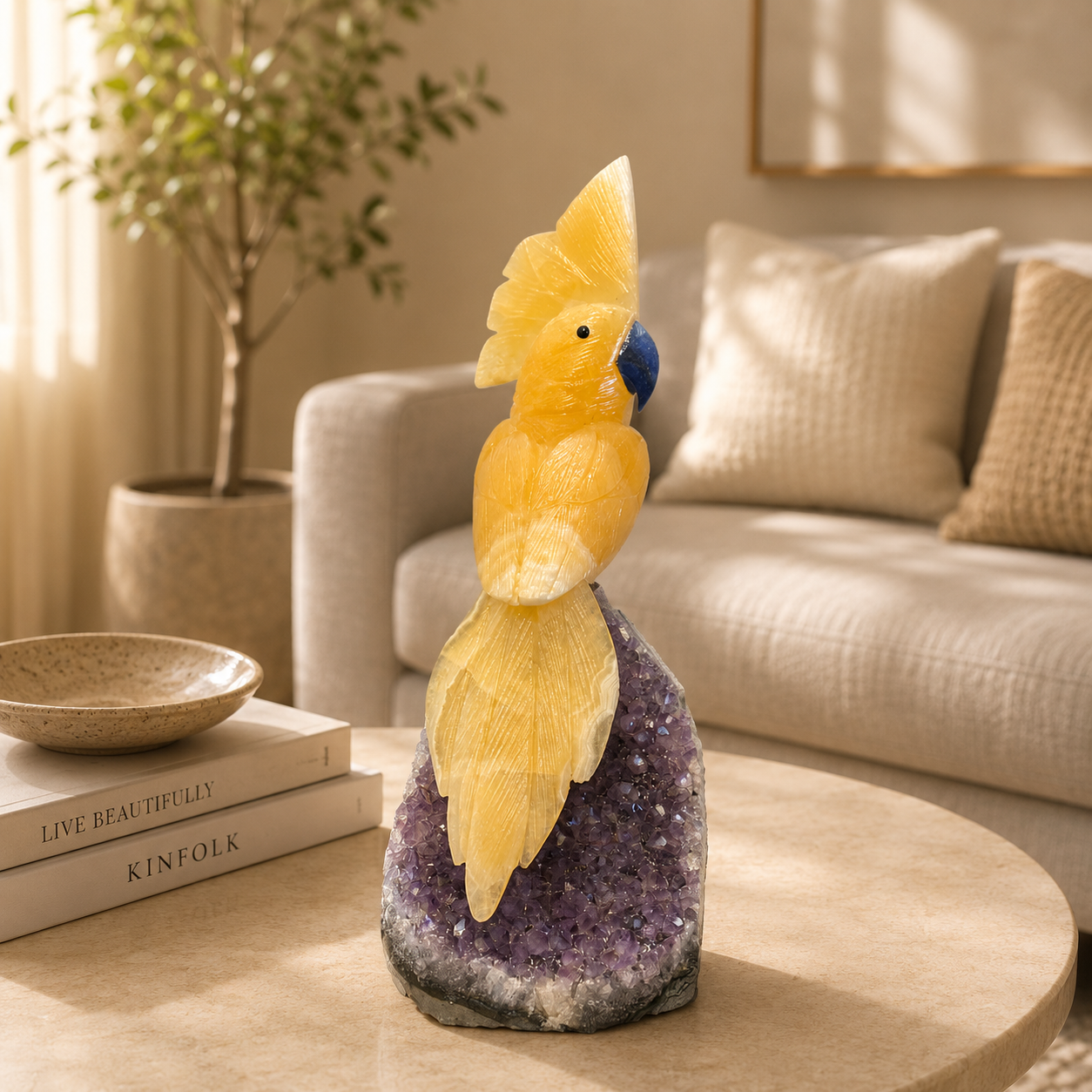 Solvexa Yellow Calcite Gemstone Bird – Crystal Parrot Home Décor, Positivity & Abundance Symbol (10 Inch, 1.5 kg)