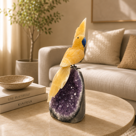Solvexa Yellow Calcite Gemstone Bird – Crystal Parrot Home Décor, Positivity & Abundance Symbol (10 Inch, 1.5 kg)