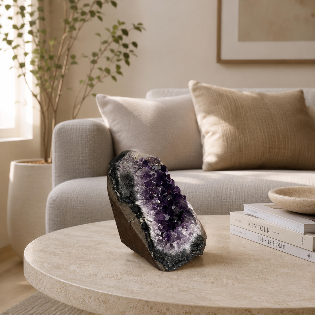 Elarion Amethyst Crystal Décor – Natural Geode Accent, Clarity & Peace Symbol (2 Inch, 490 gm)