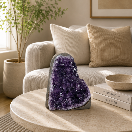 Oravelle Amethyst Crystal Décor – Natural Geode Display, Harmony & Luxury Accent (3 Inch, 566 gm)