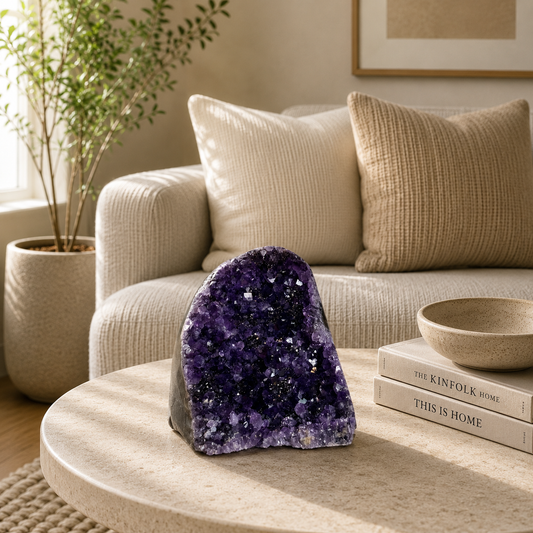 Celestique Amethyst Crystal Décor – Natural Geode Accent, Peace & Harmony Symbol (2.6 Inch, 492 gm)