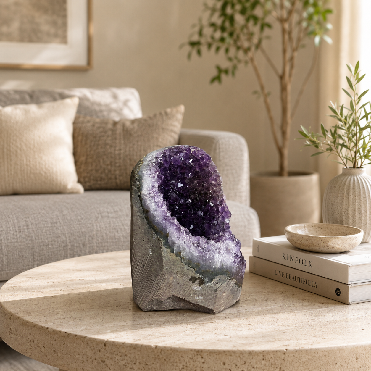 Auralith Amethyst Geode Cluster – Natural Crystal Cave Home Décor, Peace & Protection Symbol (4.1 Inch, 984 gm)