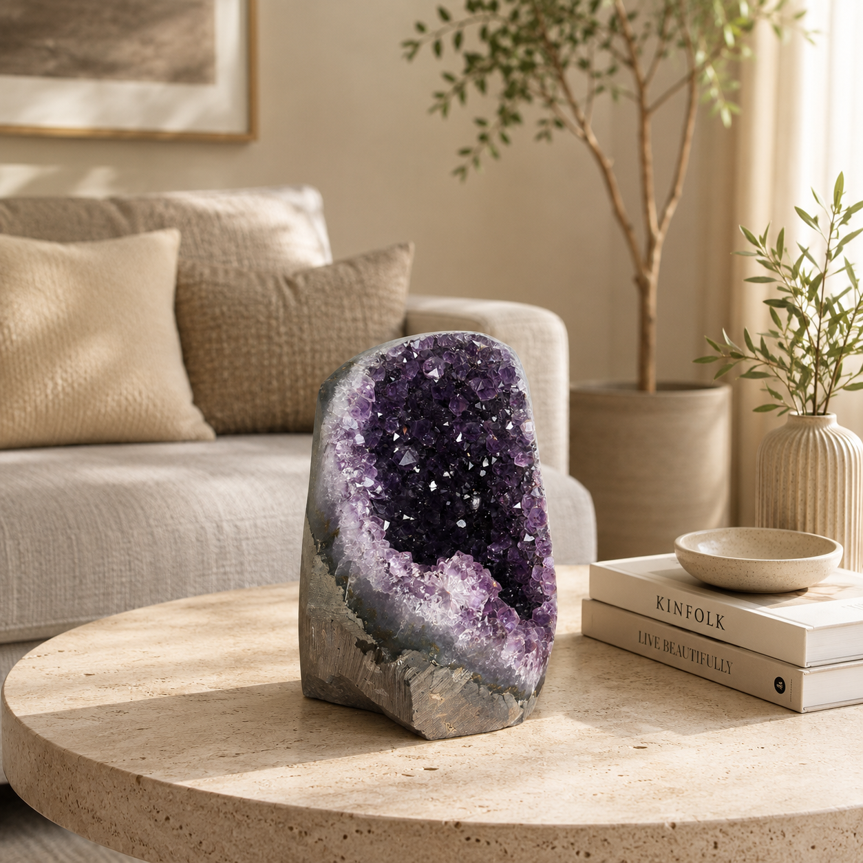 Auralith Amethyst Geode Cluster – Natural Crystal Cave Home Décor, Peace & Protection Symbol (4.1 Inch, 984 gm)