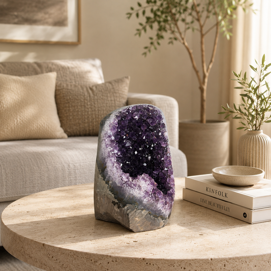 Auralith Amethyst Geode Cluster – Natural Crystal Cave Home Décor, Peace & Protection Symbol (4.1 Inch, 984 gm)