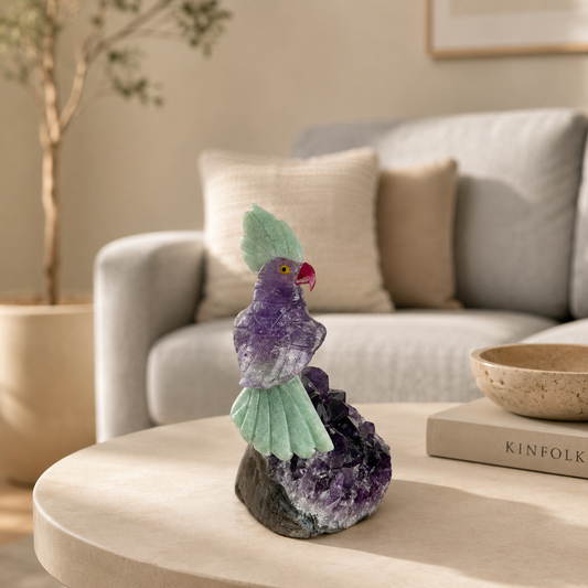 Amethora Amethyst Gemstone Bird – Amethyst Crystal Parrot Décor, Harmony & Elegance Symbol (4 Inch, 184 gm)