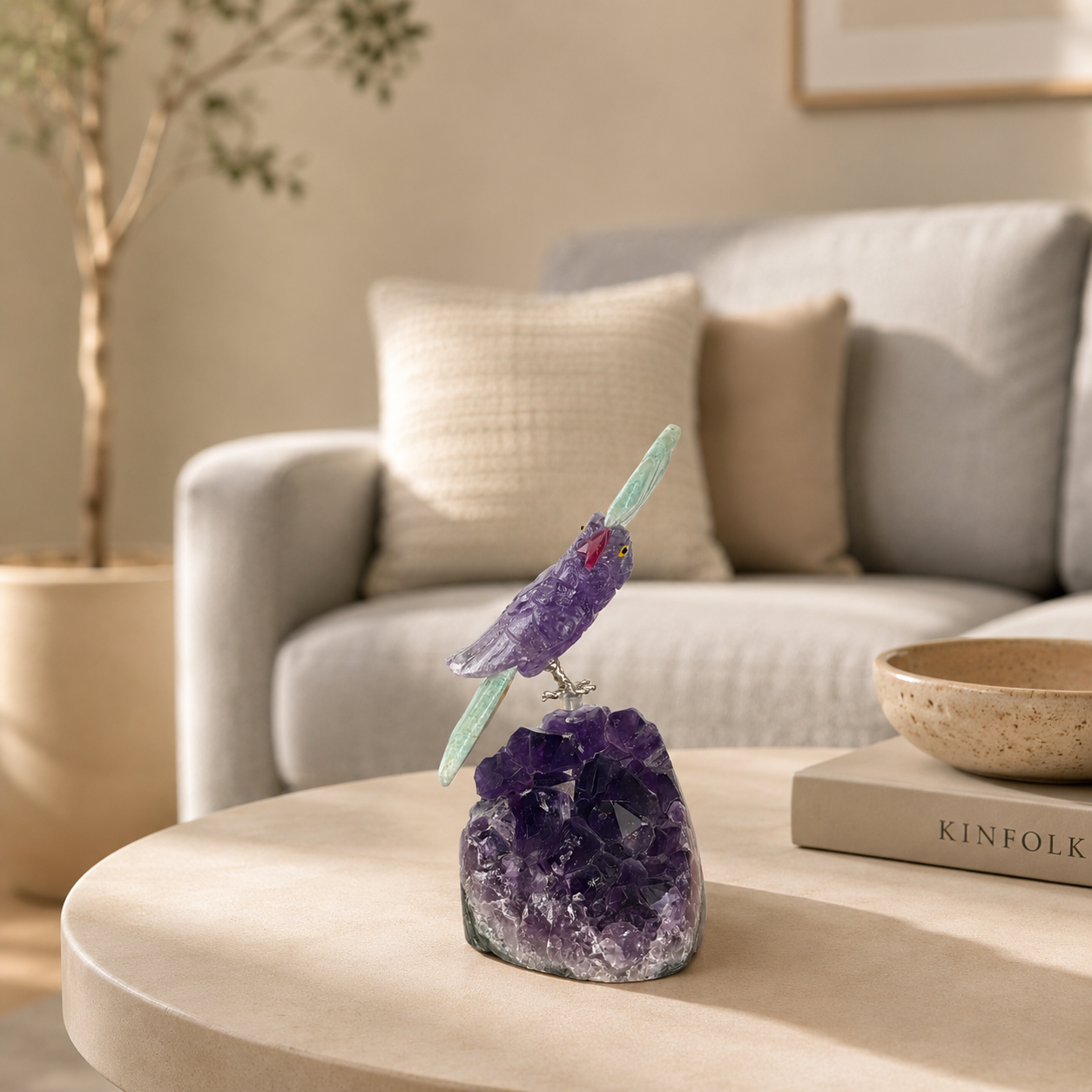 Amethora Amethyst Gemstone Bird – Amethyst Crystal Parrot Décor, Harmony & Elegance Symbol (4 Inch, 184 gm)