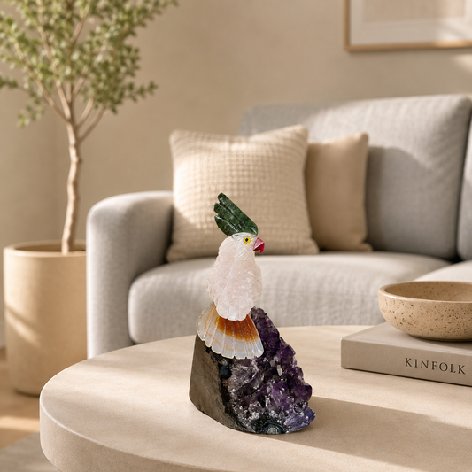 Roselith Amethyst Gemstone Bird – Rose Quartz Crystal Parrot Décor, Love & Serenity Symbol (4 Inch, 202 gm)