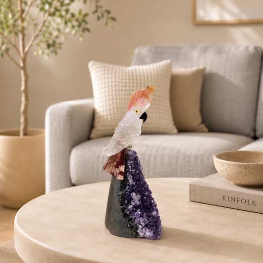 Auracrest Amethyst Gemstone Bird – Clear Quartz Crystal Parrot Décor, Purity & Elegance Symbol (5 Inch, 224 gm)