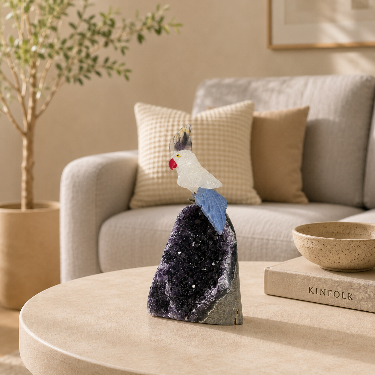 Lunavelle Amethyst Gemstone Bird – White Quartz Crystal Parrot Décor, Purity & Peace Symbol (5 Inch, 290 gm)