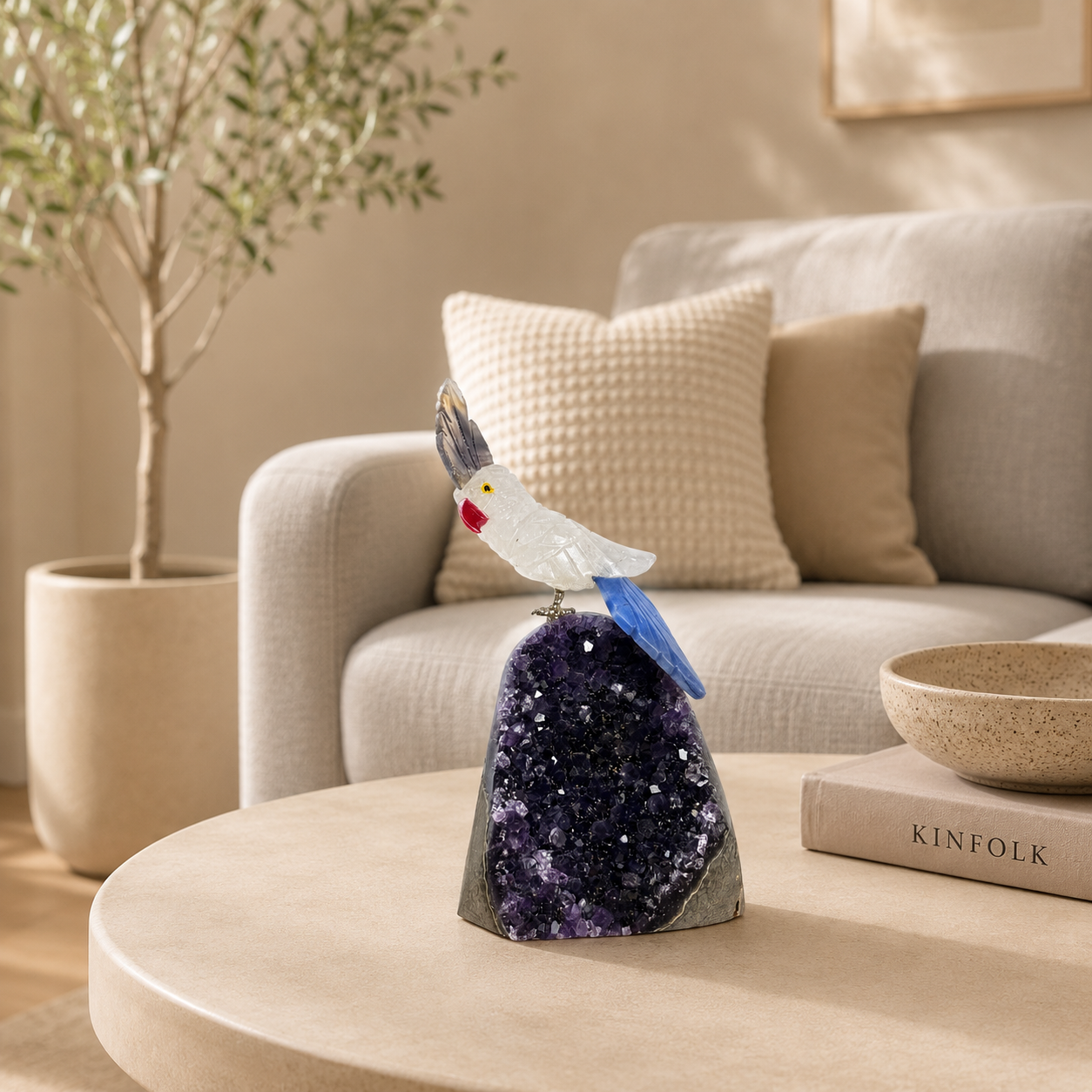 Lunavelle Amethyst Gemstone Bird – White Quartz Crystal Parrot Décor, Purity & Peace Symbol (5 Inch, 290 gm)