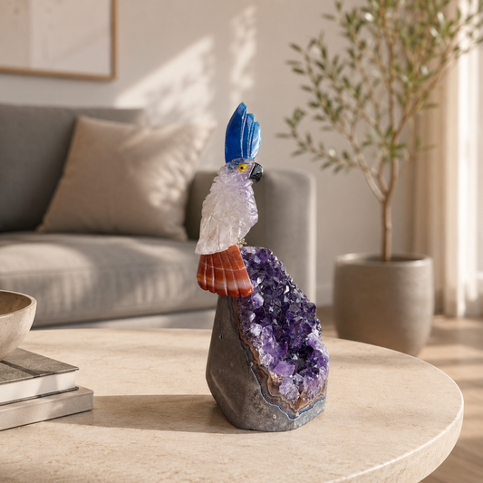 Celestara Amethyst Gemstone Bird – Rose Quartz Crystal Parrot Décor, Grace & Calm Symbol (5 Inch, 288 gm)