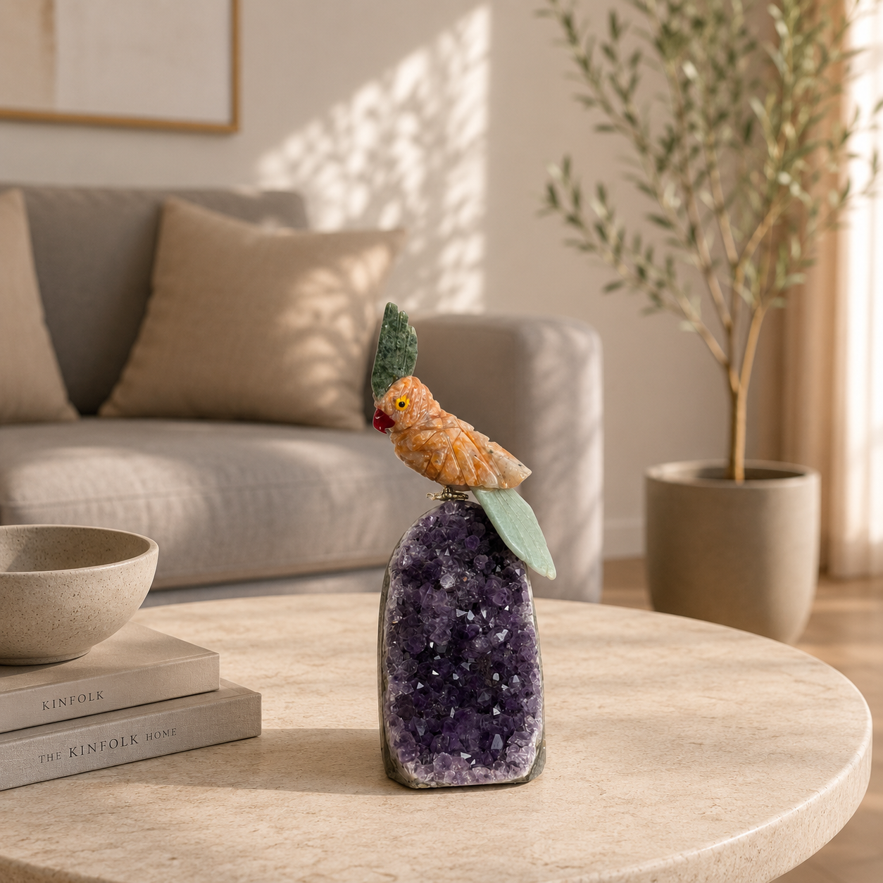 Auremora Amethyst Gemstone Bird – Orange Calcite Crystal Parrot Décor, Joy & Harmony Symbol (4.2 Inch, 244 gm)