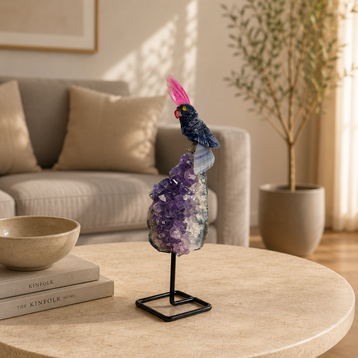 Sodalume Amethyst Gemstone Bird – Sodalite Crystal Parrot Décor, Wisdom & Serenity Symbol (8 Inch, 218 gm)