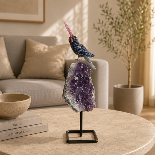 Sodalume Amethyst Gemstone Bird – Sodalite Crystal Parrot Décor, Wisdom & Serenity Symbol (8 Inch, 218 gm)