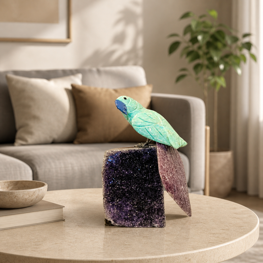 Amazora Amazonite Gemstone Bird – Lepidolite Tail Crystal Parrot Décor, Calm & Balance Symbol (7.5 Inch, 1.2 kg)