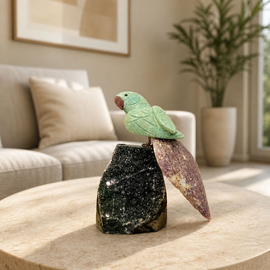 Velmora Amazonite Gemstone Bird – Lepidolite Tail Crystal Parrot Décor, Calm & Balance Symbol (7.5 Inch, 1.3 kg)