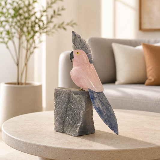 Rosalya Amethyst Gemstone Bird – Pink Quartz Parrot Décor, Love & Harmony Symbol (6 Inch, 520 gm)