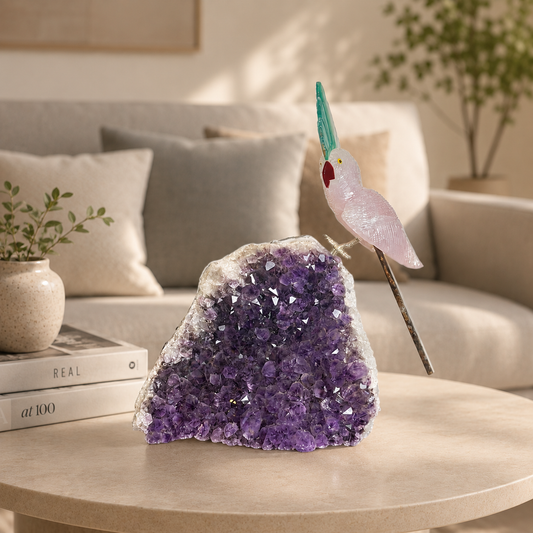 Lumivara Amethyst Gemstone Bird – Rose Quartz Crystal Parrot Décor, Love & Harmony Symbol (11.5 Inch, 4.4 kg)