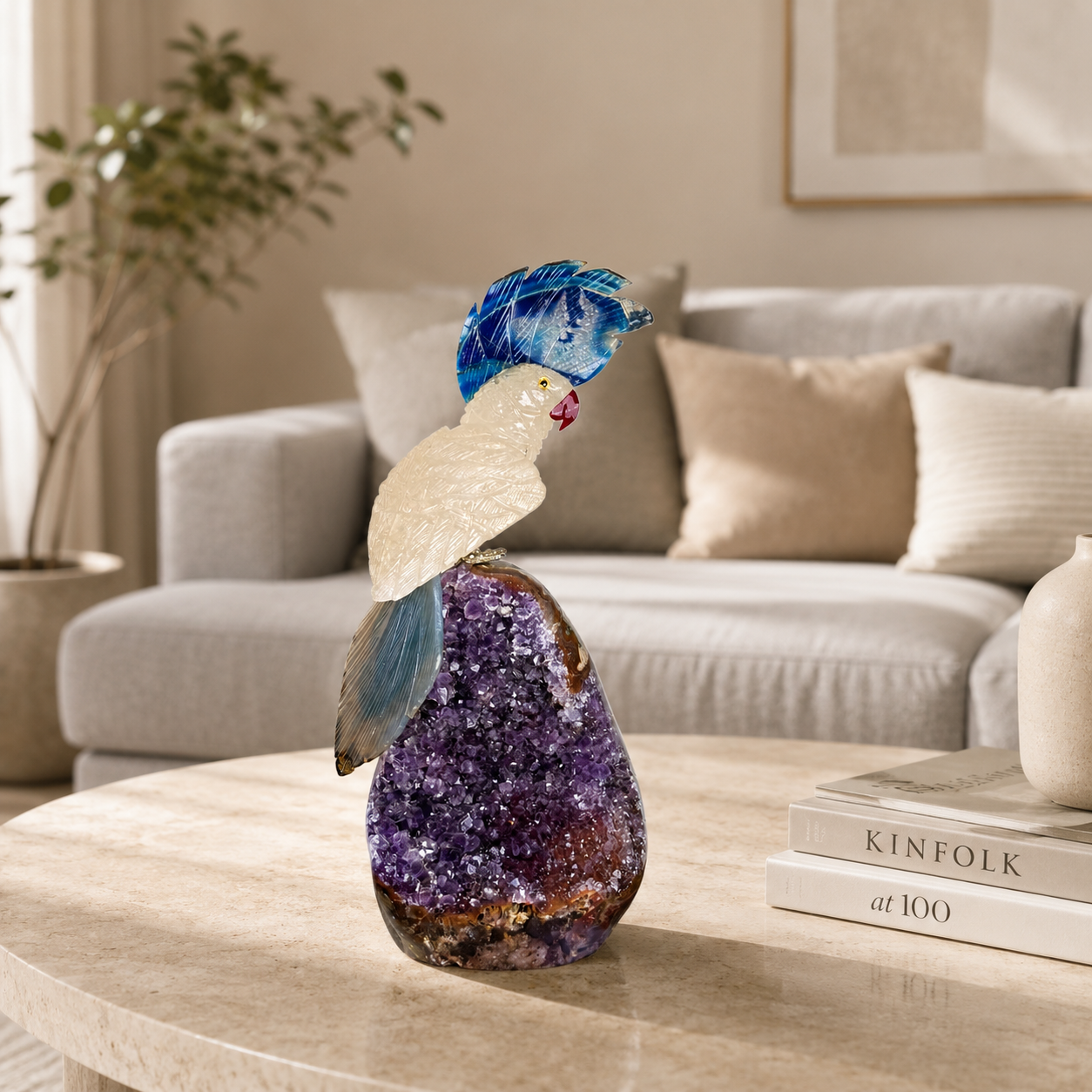 Aurevia Amethyst Gemstone Bird – White Quartz Crystal Parrot Décor, Clarity & Serenity Symbol (12 Inch, 2.5 kg)