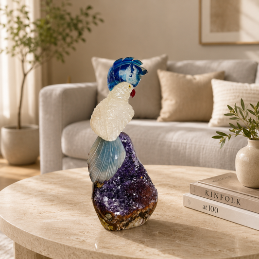 Aurevia Amethyst Gemstone Bird – White Quartz Crystal Parrot Décor, Clarity & Serenity Symbol (12 Inch, 2.5 kg)