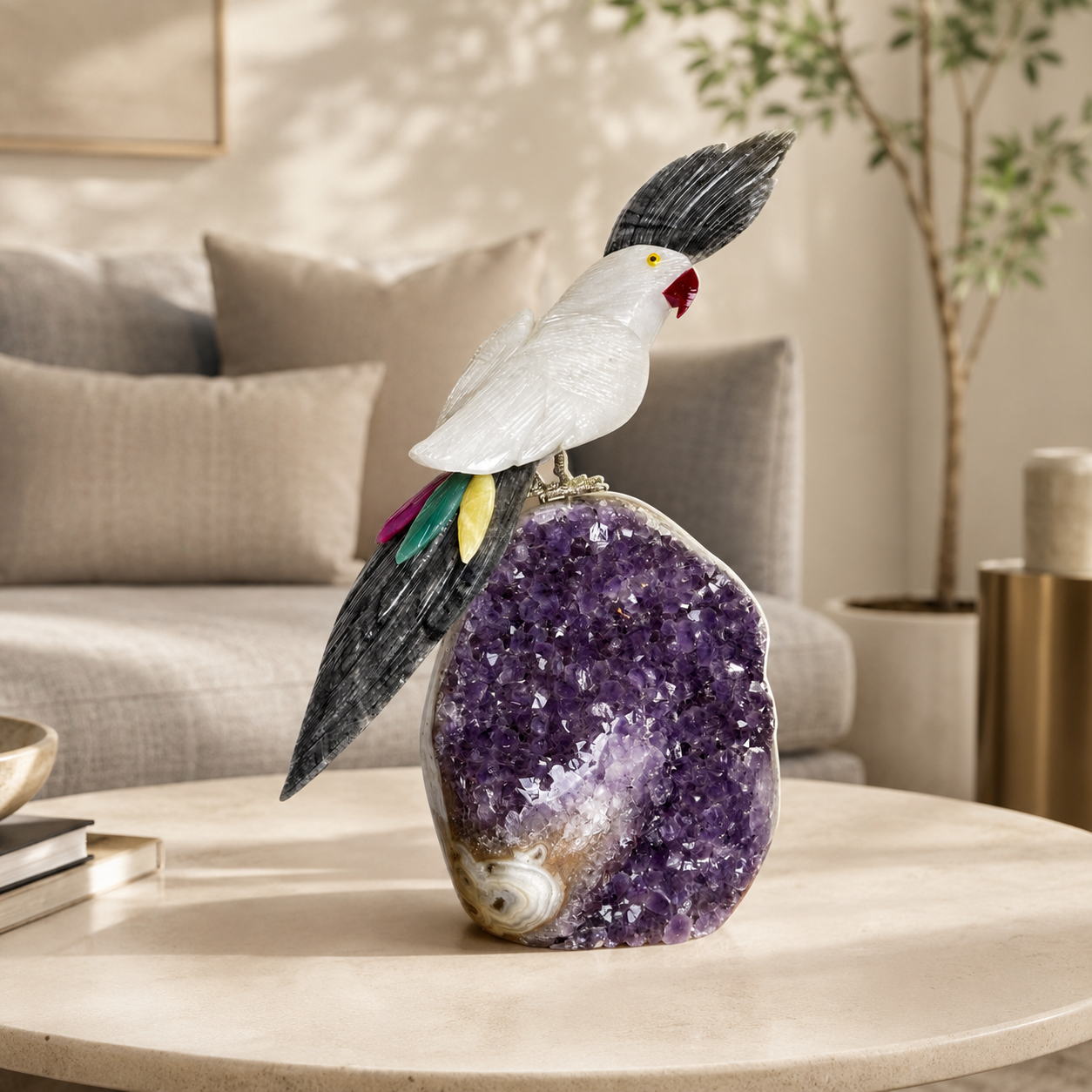Lumivara Amethyst Gemstone Bird – White Quartz Crystal Parrot Décor, Peace & Positivity Symbol (13 Inch, 4.4 kg)