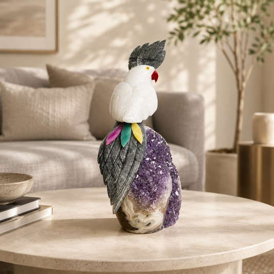 Lumivara Amethyst Gemstone Bird – White Quartz Crystal Parrot Décor, Peace & Positivity Symbol (13 Inch, 4.4 kg)