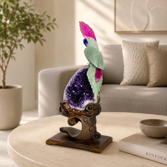Verdelume Amethyst Gemstone Bird – Green Aventurine Crystal Parrot Décor, Prosperity & Harmony Symbol (13 Inch, 2.4 kg)