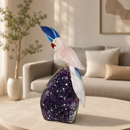 Aurevique Amethyst Gemstone Bird – Rose Quartz Crystal Parrot Décor, Love & Serenity Symbol (12 Inch, 3.4 kg)