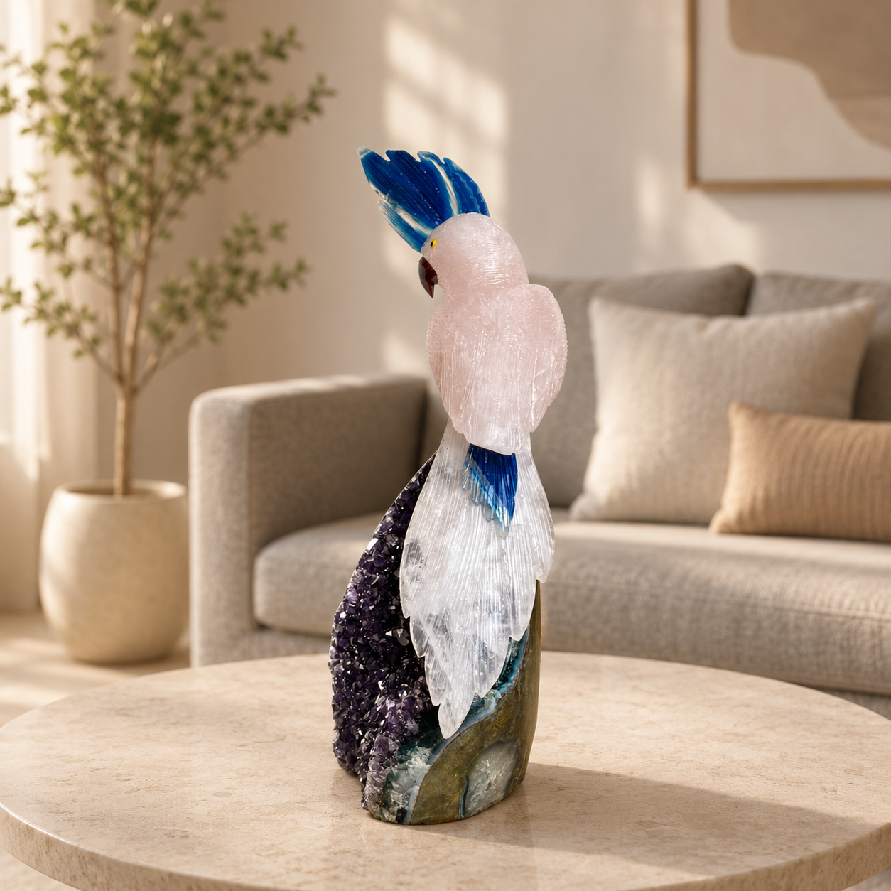 Aurevique Amethyst Gemstone Bird – Rose Quartz Crystal Parrot Décor, Love & Serenity Symbol (12 Inch, 3.4 kg)