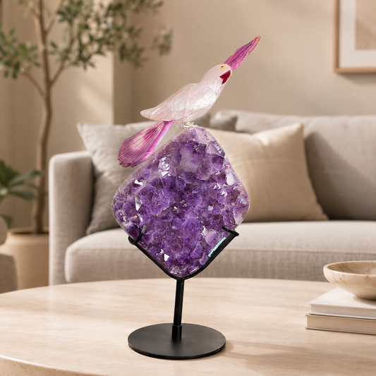 Lumivara Amethyst Gemstone Bird – White Quartz Crystal Parrot Décor, Love & Harmony Symbol (20 Inch, 5.5 kg)