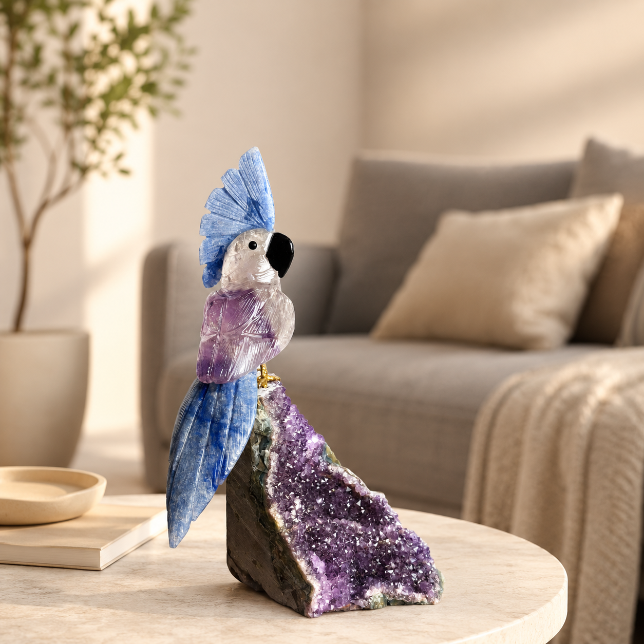 Ametrina Amethyst Gemstone Bird – Lapis Lazuli Crystal Parrot Décor, Wisdom & Serenity Symbol (10 Inch, 1.3 kg)