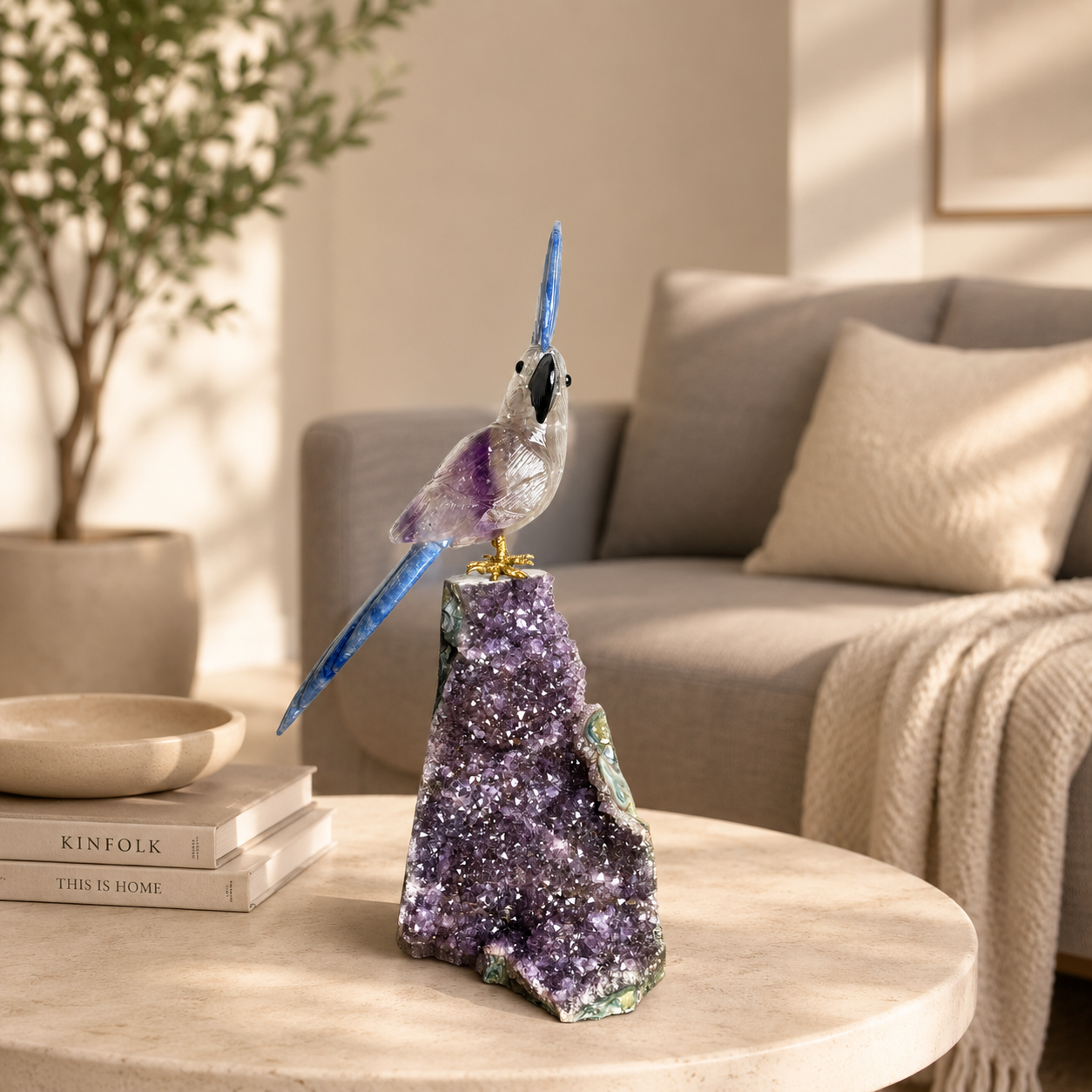 Ametrina Amethyst Gemstone Bird – Lapis Lazuli Crystal Parrot Décor, Wisdom & Serenity Symbol (10 Inch, 1.3 kg)