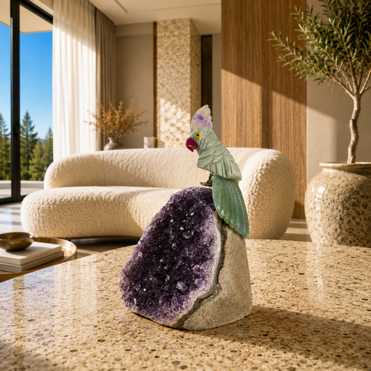 Emeravelle Amethyst Gemstone Bird – Green Aventurine Crystal Parrot Décor, Prosperity & Serenity Symbol (4 Inch, 390 gm)