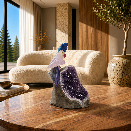 Lavendora Amethyst Gemstone Bird – Lavender Quartz Crystal Parrot Décor, Wisdom & Serenity Symbol (4.1 Inch, 350 gm)