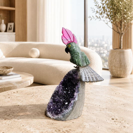 Verdelume Amethyst Gemstone Bird – Green Aventurine Crystal Parrot Décor, Prosperity & Harmony Symbol (4.2 Inch, 260 gm)
