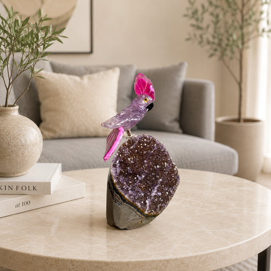 Rosavelle Amethyst Gemstone Bird – Pink Agate Crystal Parrot Décor, Joy & Harmony Symbol (5 Inch, 326 gm)