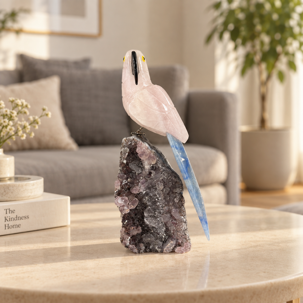 Roselune Pink Quartz & Lapis Lazuli Gemstone Bird – Crystal Parrot Home Décor, Love & Wisdom Symbol 6.0 Inch, 0.400 kg