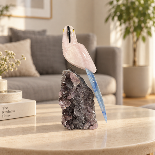 Roselune Pink Quartz & Lapis Lazuli Gemstone Bird – Crystal Parrot Home Décor, Love & Wisdom Symbol 6.0 Inch, 0.400 kg