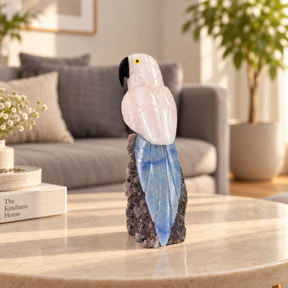 Roselune Pink Quartz & Lapis Lazuli Gemstone Bird – Crystal Parrot Home Décor, Love & Wisdom Symbol 6.0 Inch, 0.400 kg
