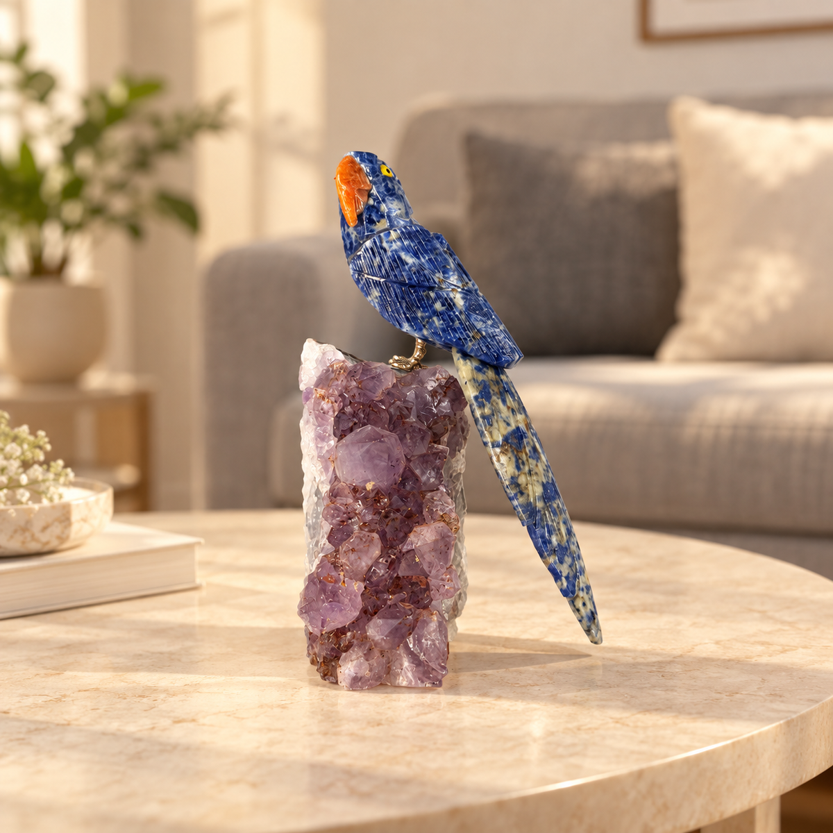 Sodalique Blue Sodalite Gemstone Bird – Crystal Parrot Home Décor, Wisdom & Harmony Symbol 6.0 Inch, 0.600 kg