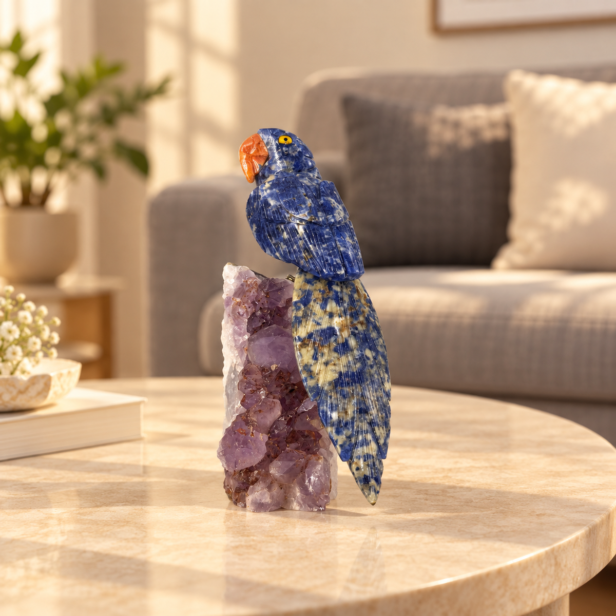 Sodalique Blue Sodalite Gemstone Bird – Crystal Parrot Home Décor, Wisdom & Harmony Symbol 6.0 Inch, 0.600 kg